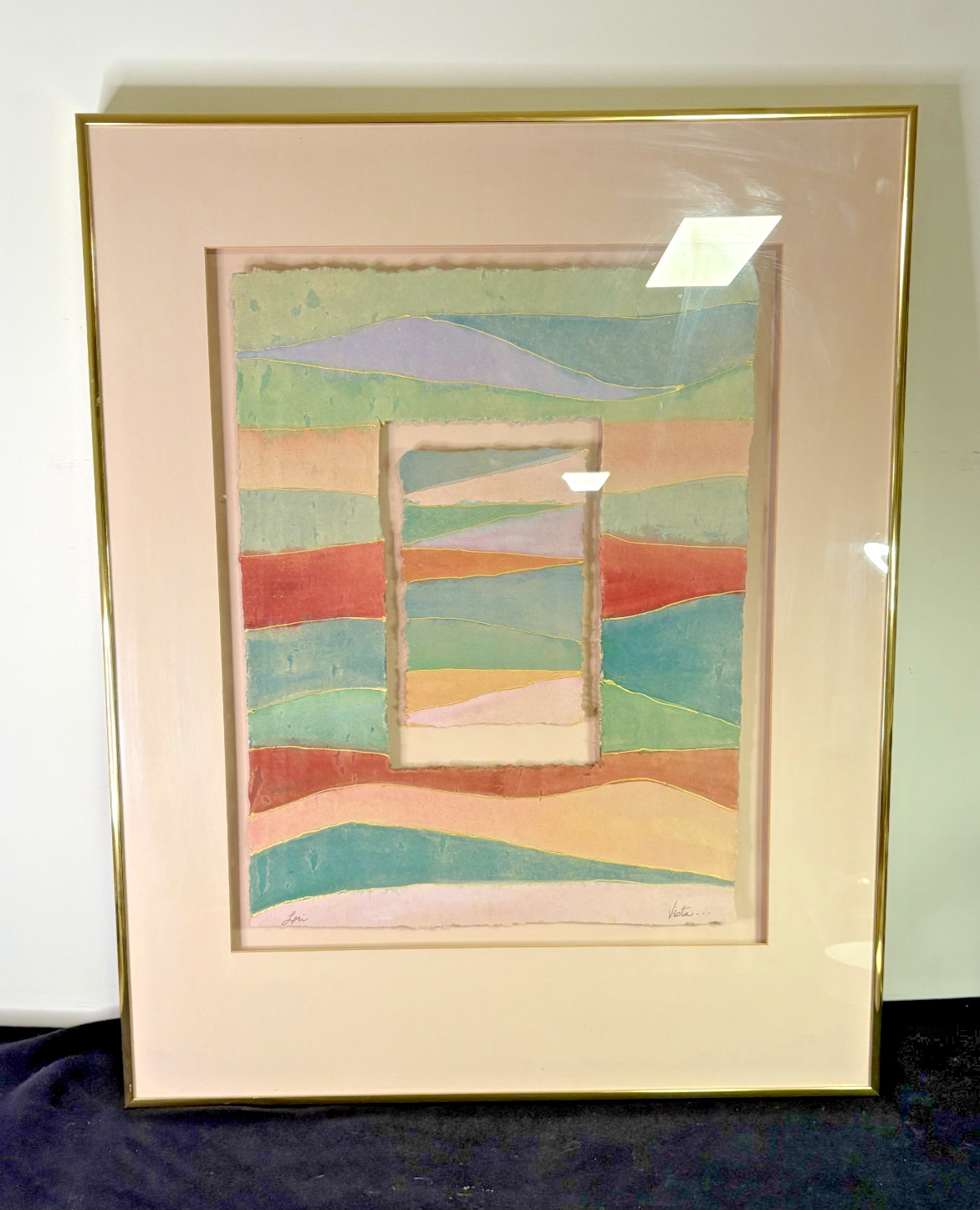Lori “Vista” Torn Handmade Paper Collage Framed Abstract Landscape