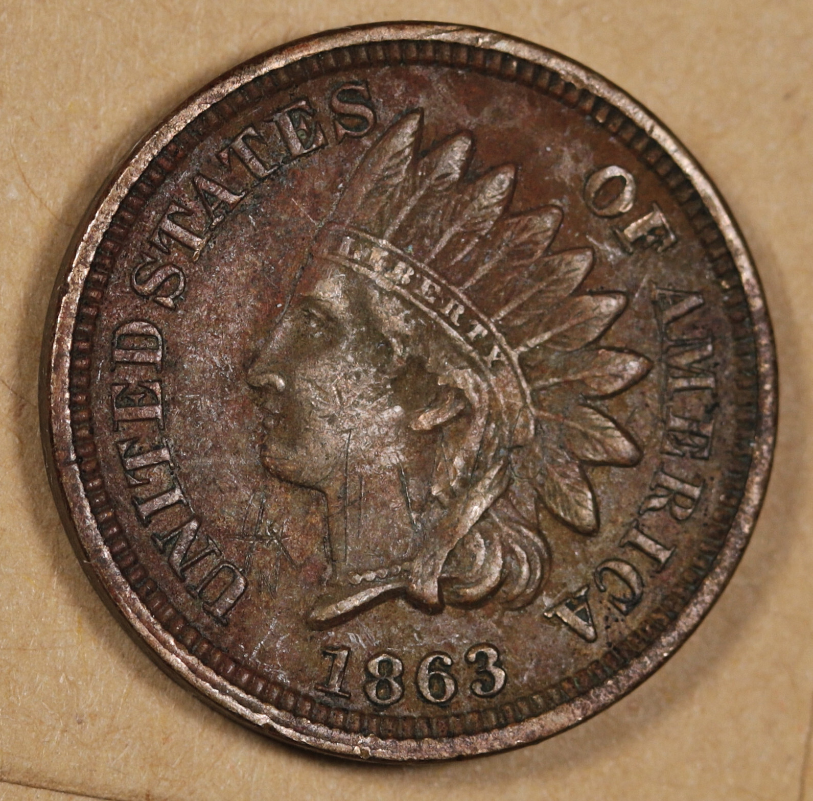 1863 Indian Head Cent.  XF.  195589