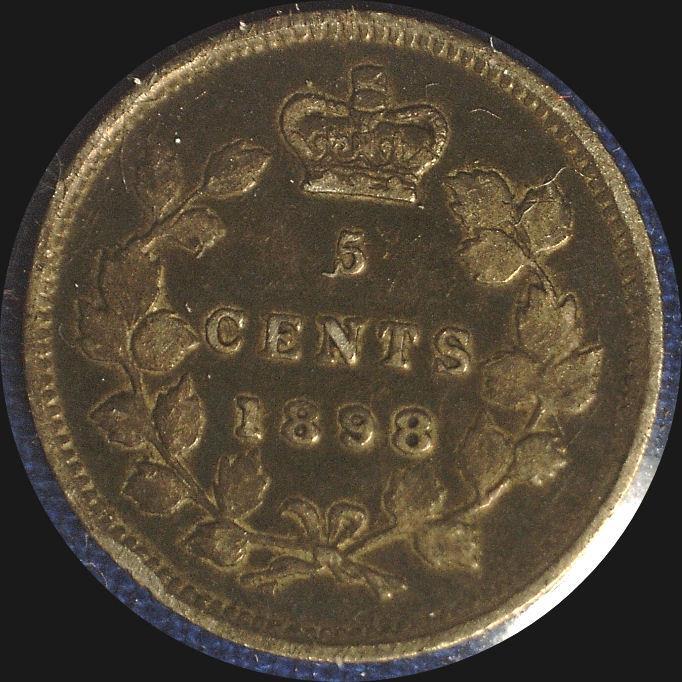 Canada 1898, 5 cents, old silver world coin HIGH GRADE #0116