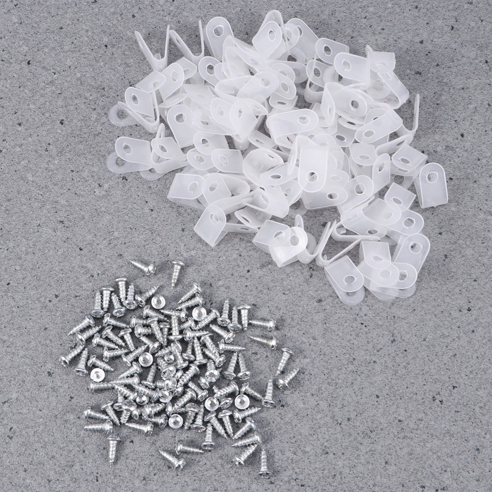 100Pcs Reusable R Clip Cable Clamp Wire Holder for Office and Home Use White