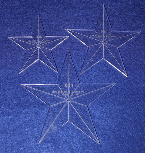 3 Piece Set Quilt Stars 1/4 " 4",5",6" with Center Hole & Guidelines-Long-arm