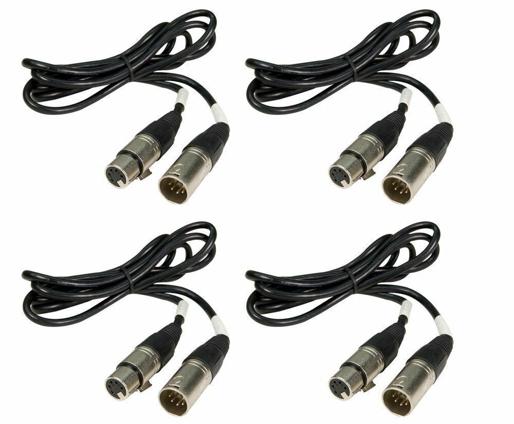 (4) Chauvet DMX5P5FT 5 Ft Male To Female 5 Pin DMX Cable Required for DMX System