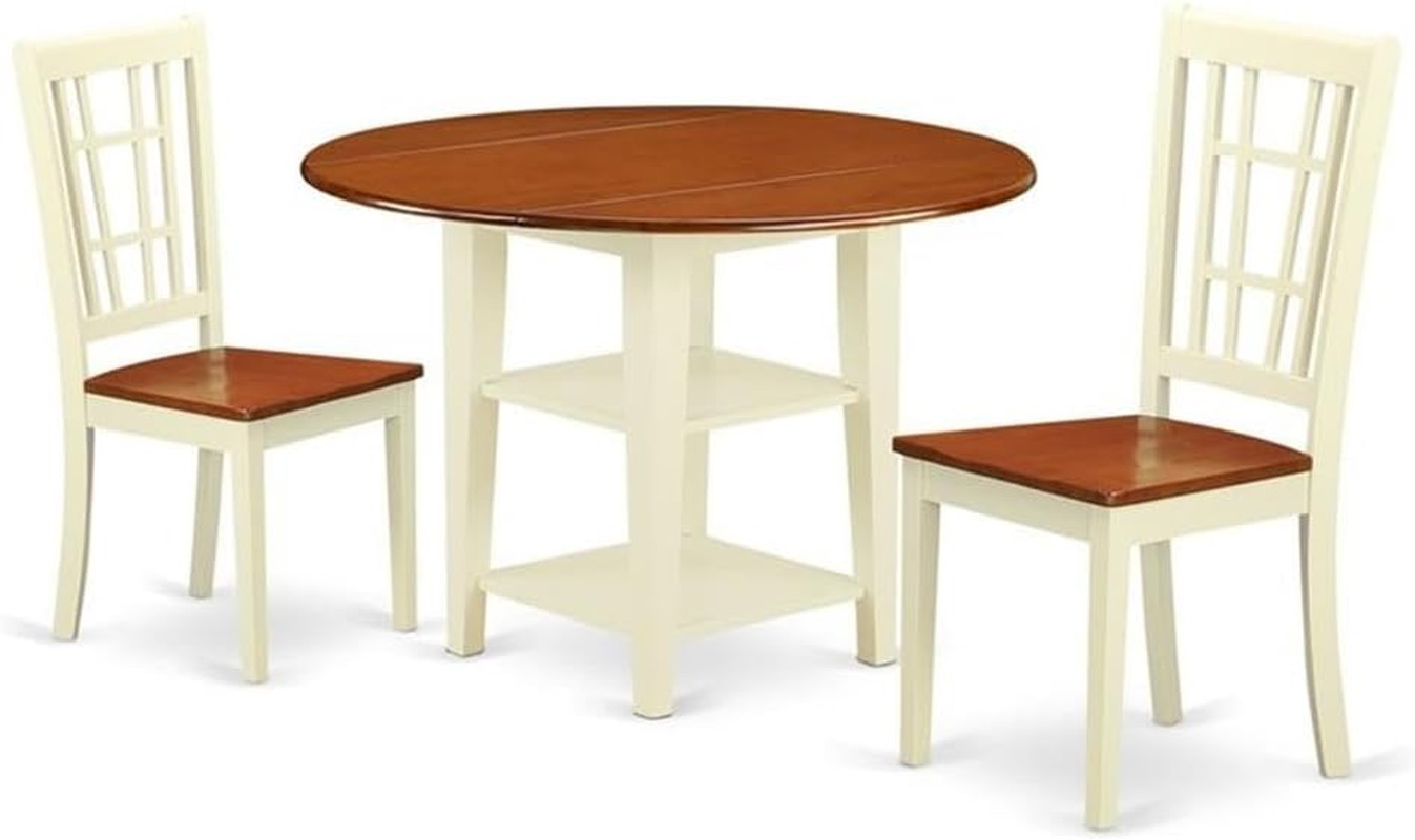 SUNI3-BMK-W 3 Piece Kitchen Table Set for Small Spaces Contains a round Dining R