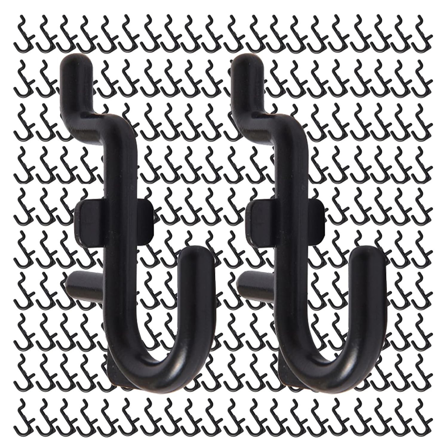200 Pack J-Shaped Pegboard Hooks, Black Plastic Peg Hooks for 1/4 Inch Pegboard,