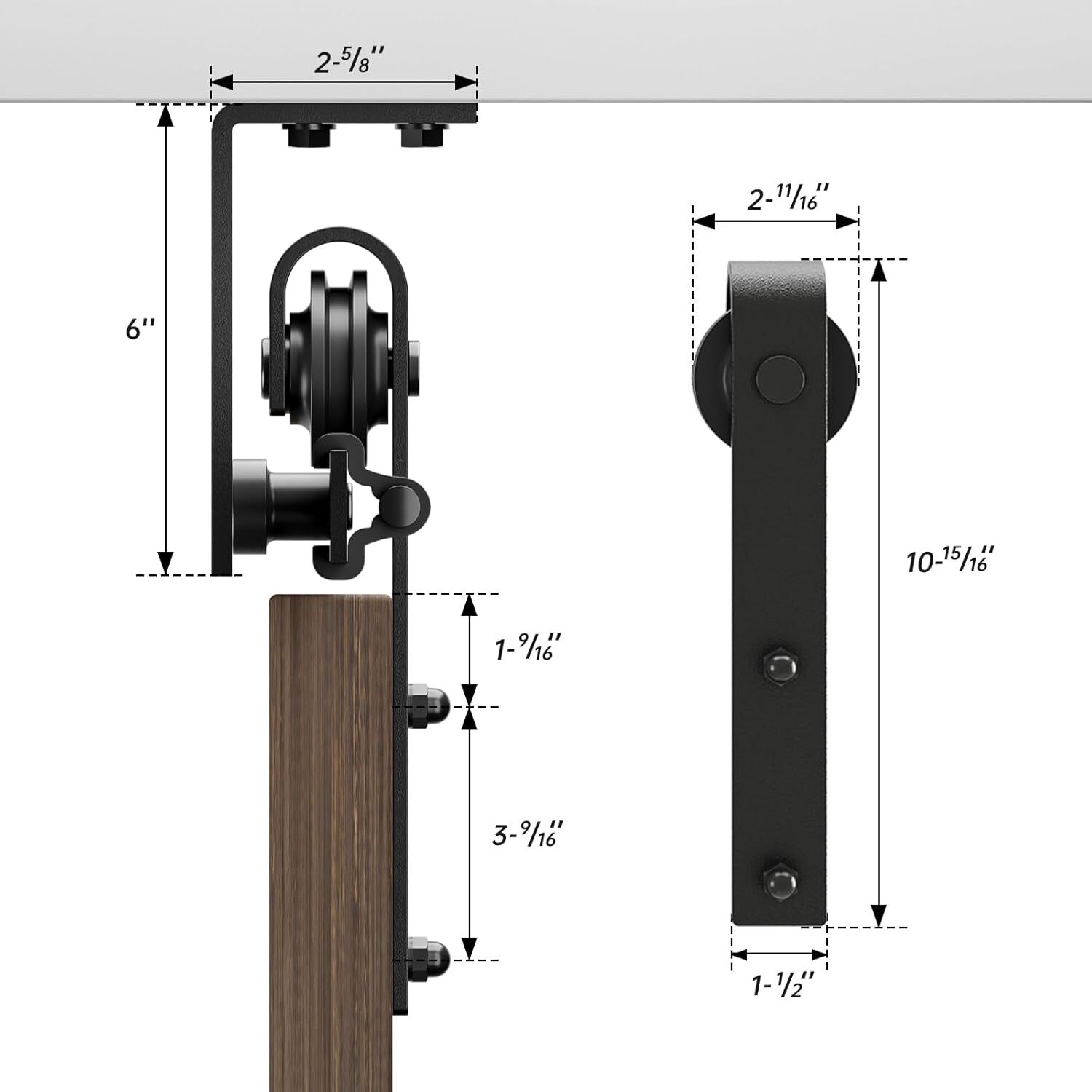 12FT Ceiling Mount Bracket Sliding Barn Door Hardware Kit Black,For Double Door