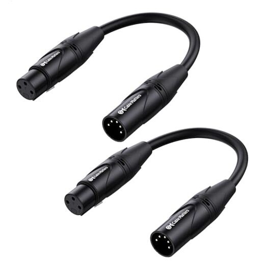 2-Pack 5 Pin to 3 Pin DMX Lighting Cable - 6 Inches, 5Pin Male to 3Pin Female