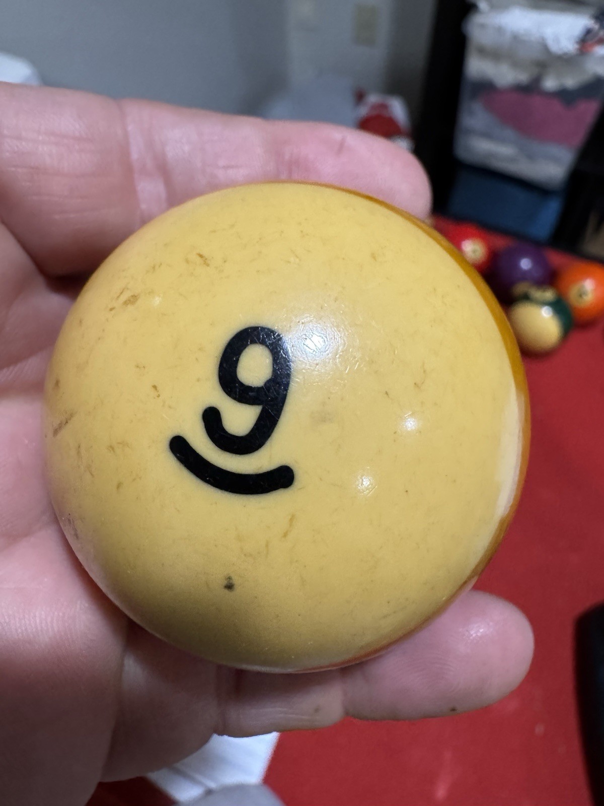 VTG Yellow #9 Pool Ball Replacement Billiards 2 1/4" Single Striped Nine Patina
