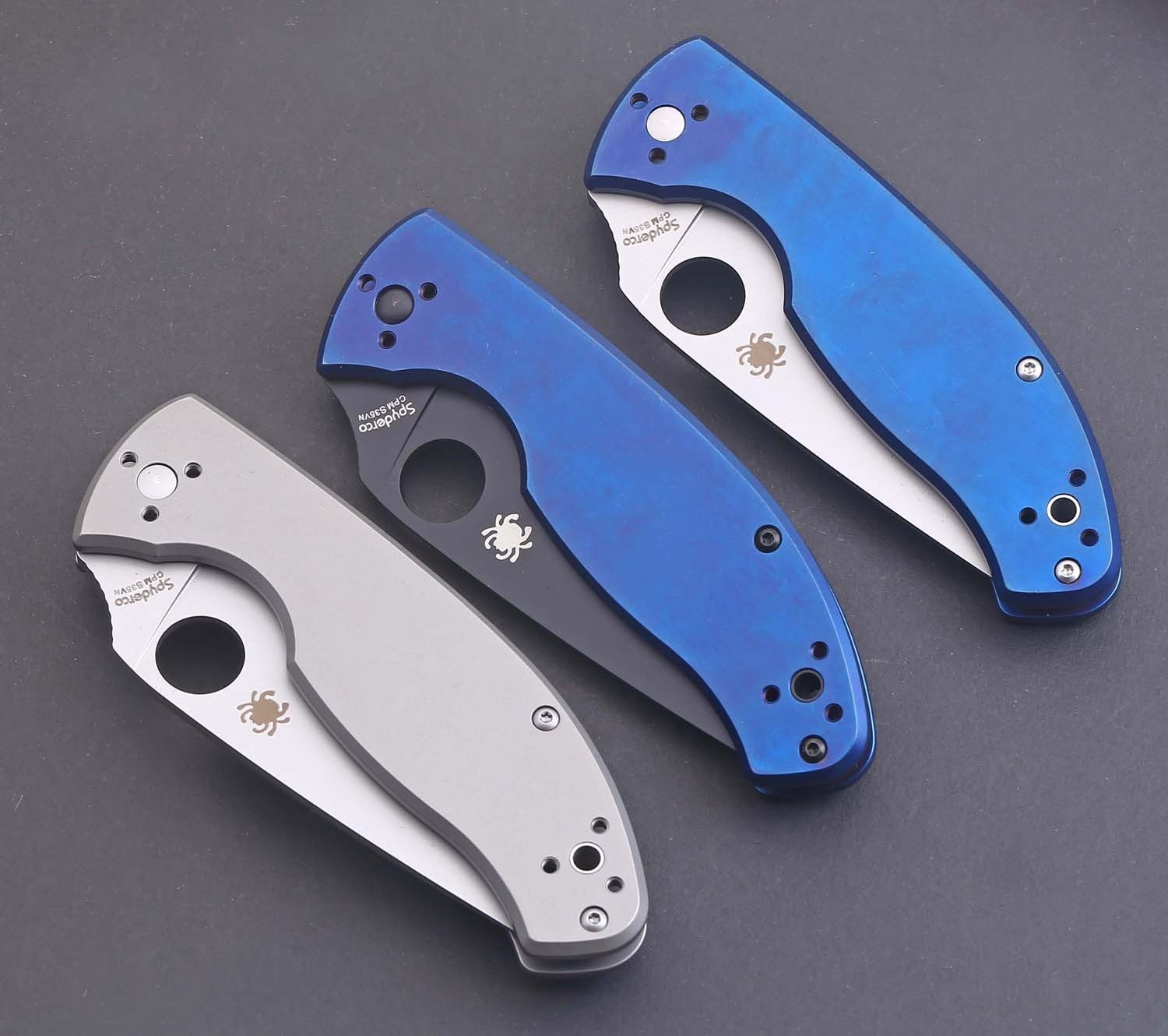 Blue Titanium Handle High Quality Frame Lock Combat Tactical Pocket Knife Knives