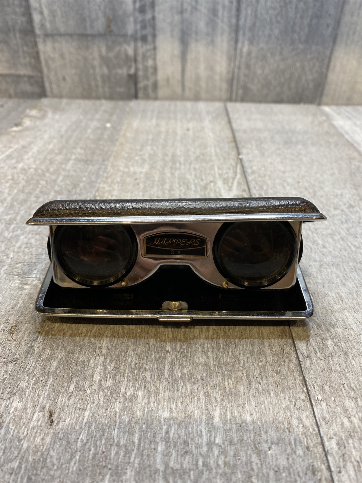 Vintage Harpers 3x Pocket Binoculars Opera Glasses Lens Folding