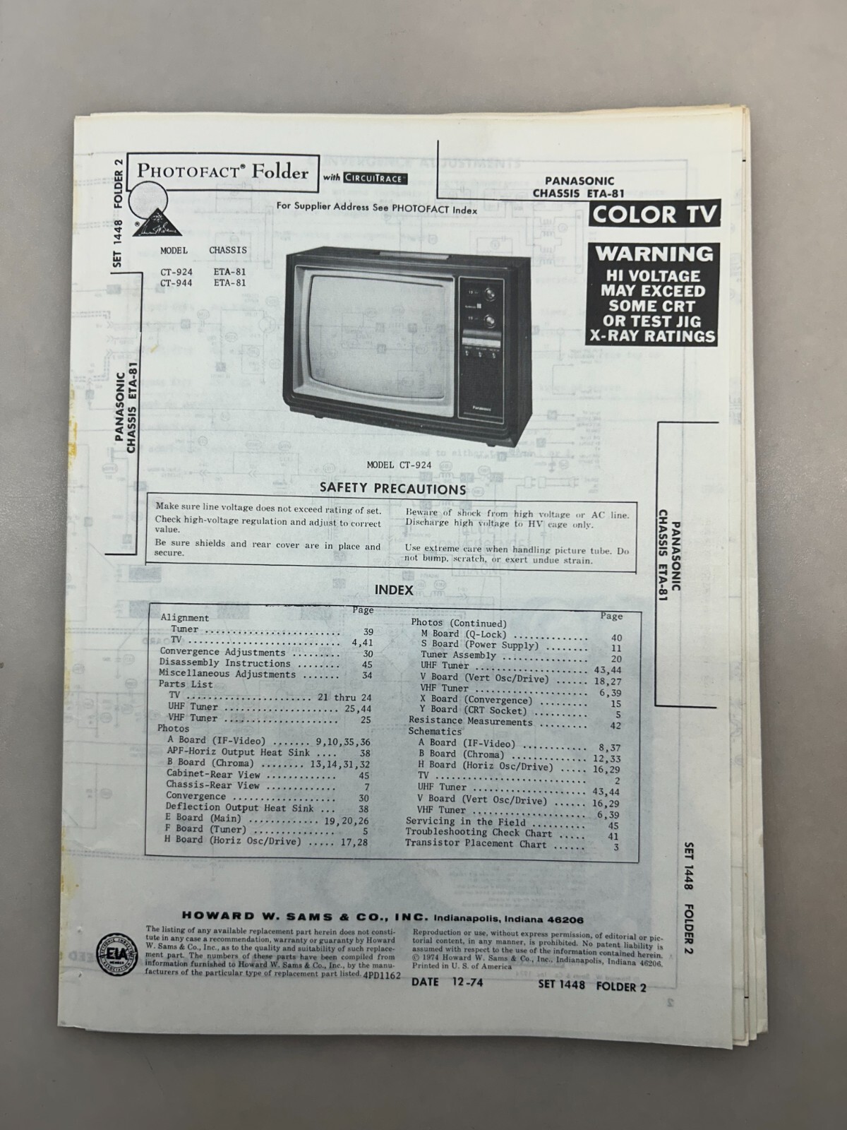 Panasonic ETA-81 Service Manual Sams Photofact Free Shipping