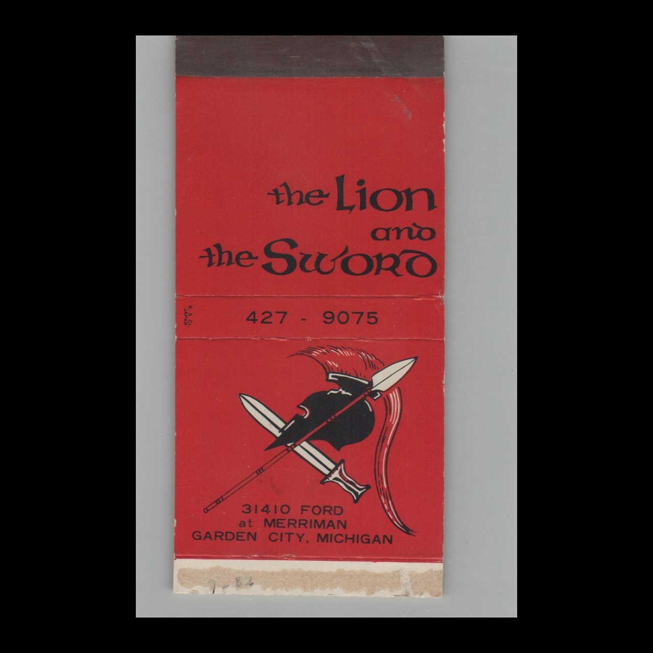 Matchbox Cover The Lion and The Sword Garden City MI