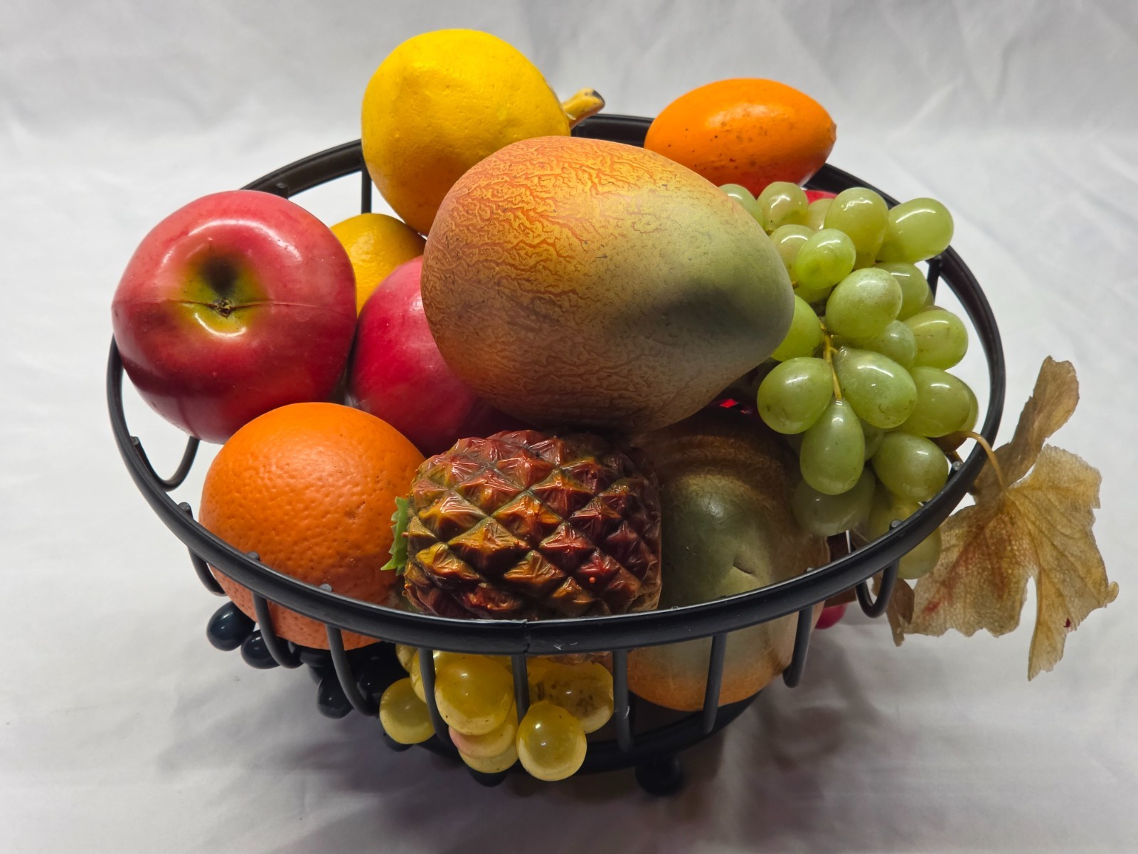 Faux Fruit Metal Wire Basket Table Centerpiece Footed Decor 11"