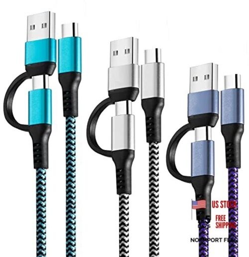 USB C to C Cable, 60W 3 Pack Fast Charging Cords 6ft QC & PD 2-in-1 USB-A/C to