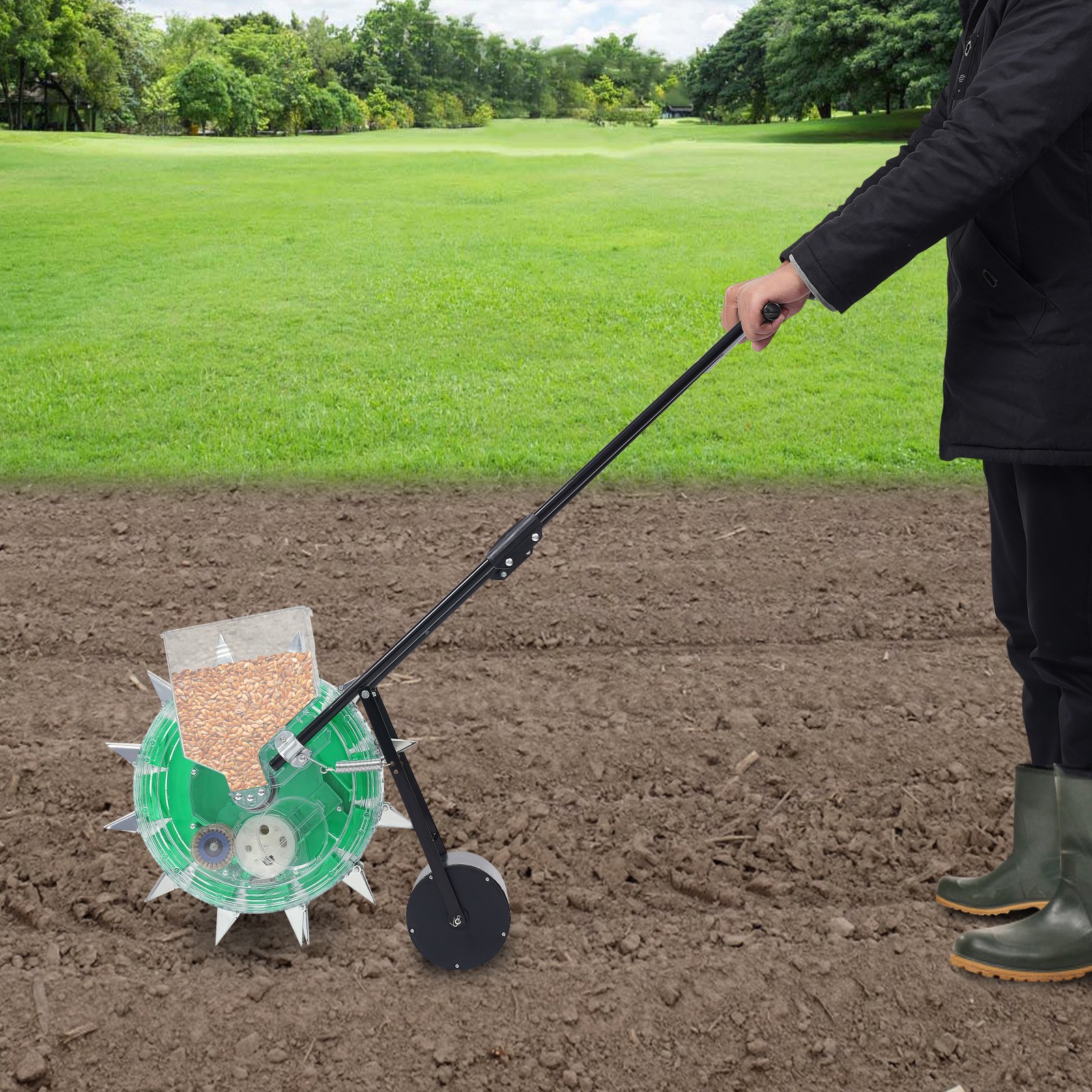Spreader-Walking Garden Seeder Precision Row Seed Planter Lawn Applicator Tool