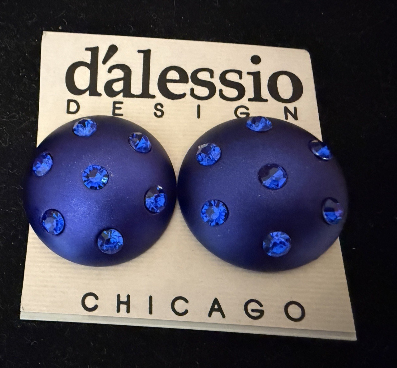 Vintage Retro 1980's Runway Blue Rhinestone Circle Earrings: Dalessio