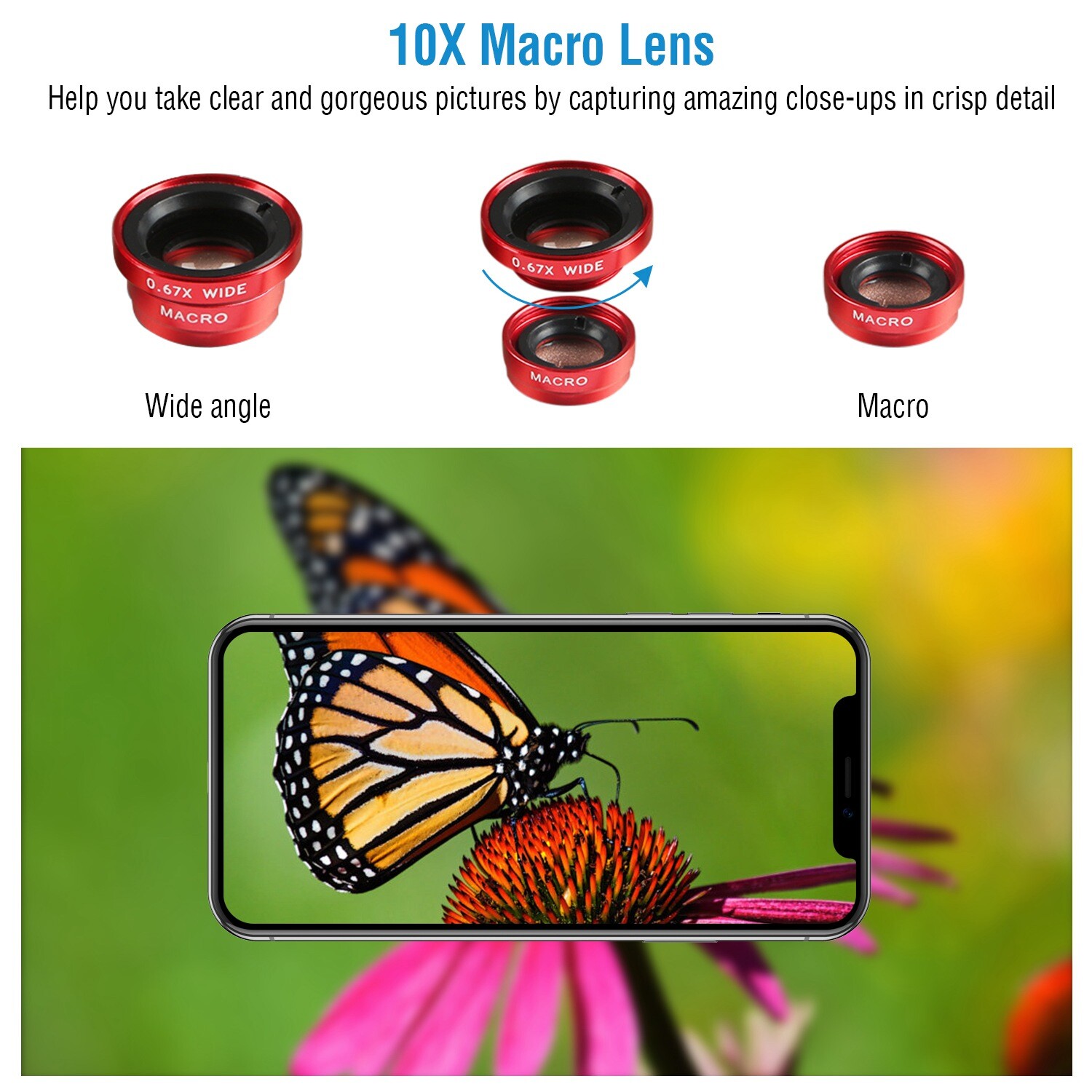 3 in1 Wide Angle+Fish Eye+Macro Camera Lens For Smart Cellphone Universal