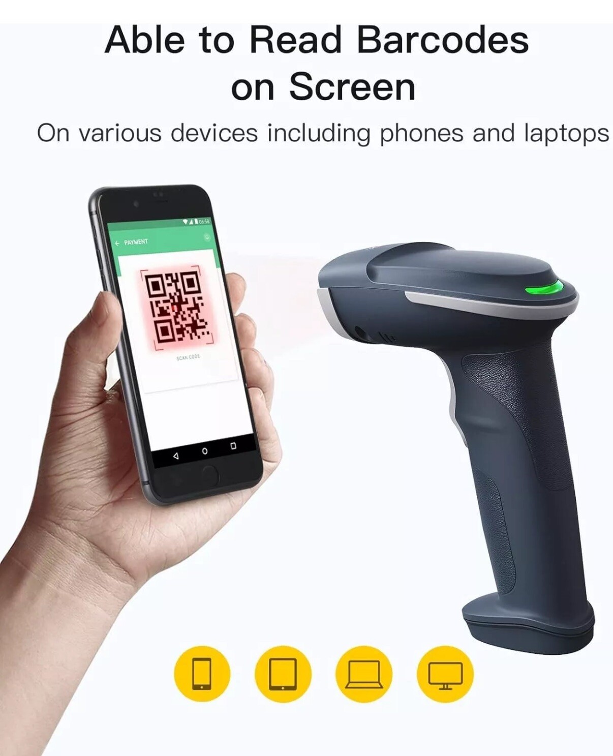 2D Wireless QR Barcode Scanner 3 in 1 Reader Screen Scanning Smart Stand BCST-54