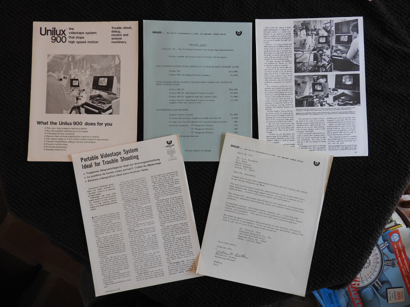 1975 Unilux Inc. Incorporated "900 Videotape System" Signed Letter Hackensack NJ