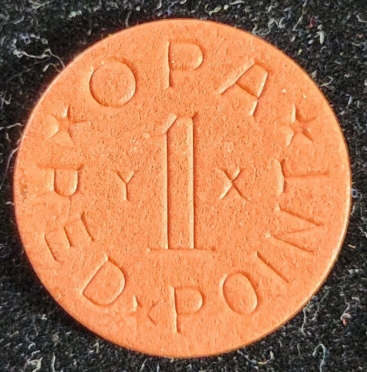 WWII  OPA "YX"  RED POINT  RATION TOKEN COIN FIBER. Our T2951