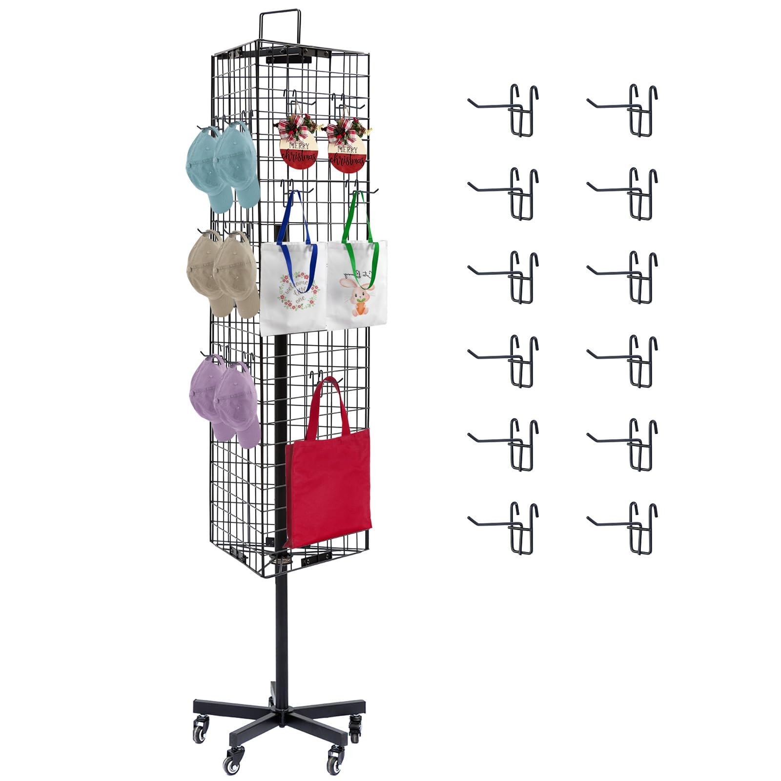Triangular Gridwall Panel Display Stand with Base and Pole, Black Grid Wall P...