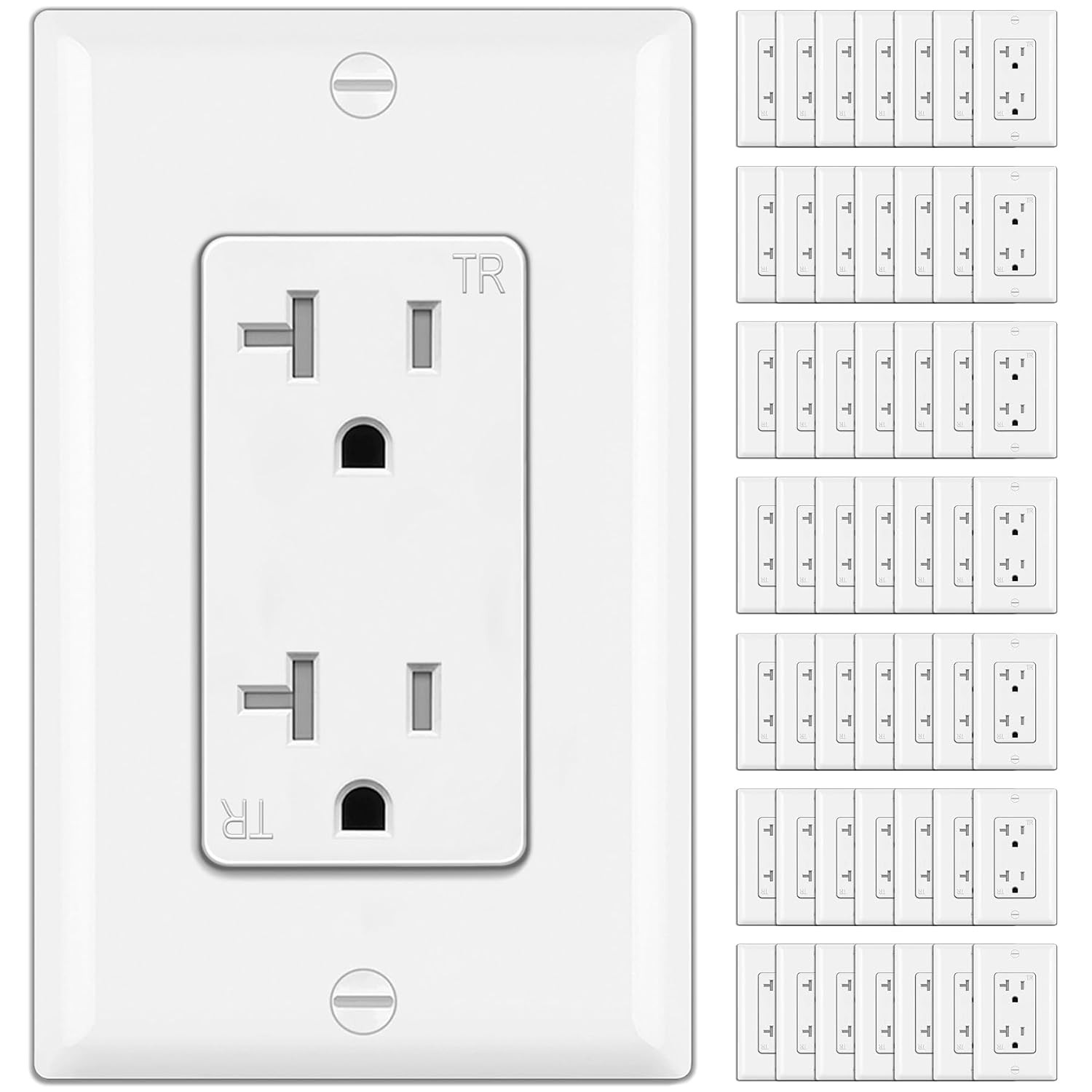 50 Pack 20 Amp Outlet, Tamper-Resistant (TR) Standard Electrical Wall Outlet, UL