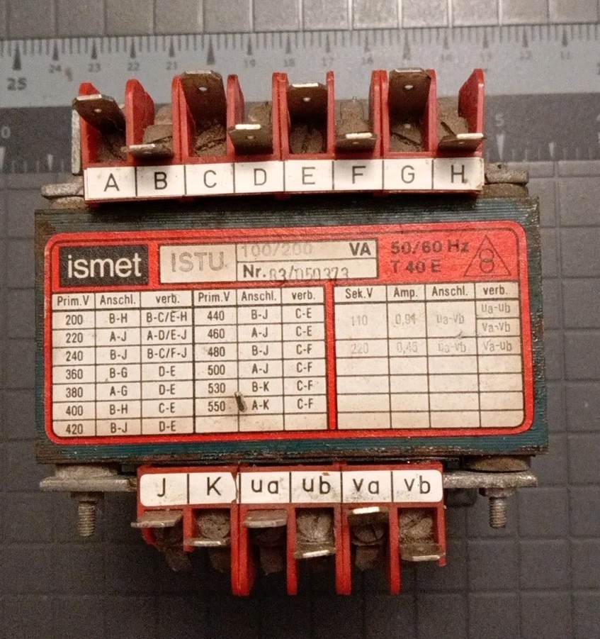 Ismet Transformer T 40/E 200VA / 100VA, 200-500 Primary, 220-110 Secondary