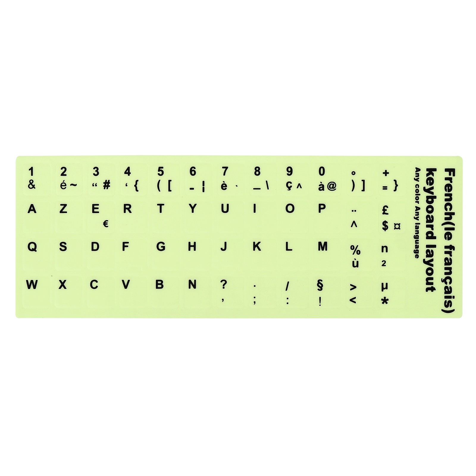 French Keyboard Stickers Glow in the Dark, Keyboard Cover, Black