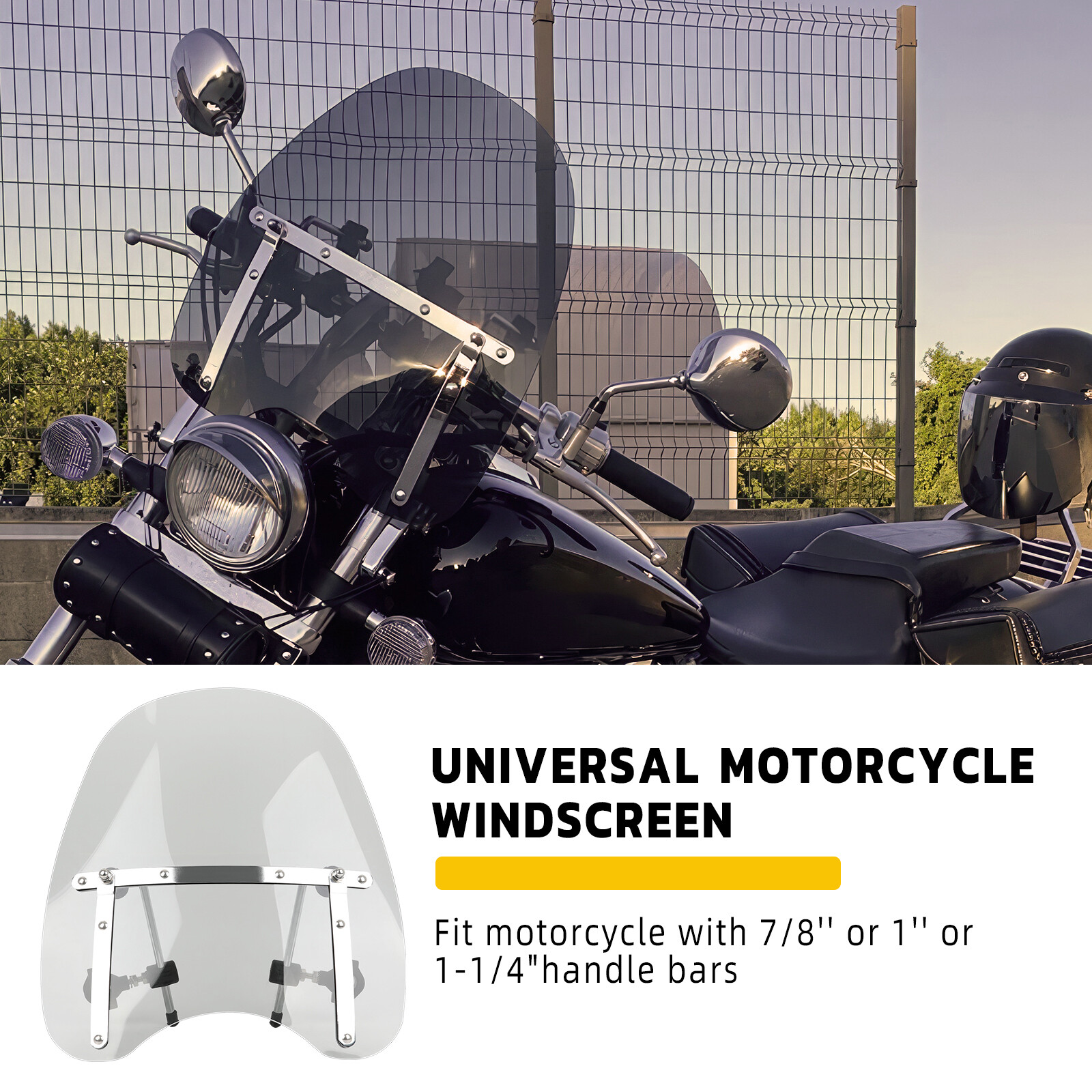 For Scooter E-bike 18"x16" Large Smoke Windshield Windscreen7/8'' 1'' Handlebar
