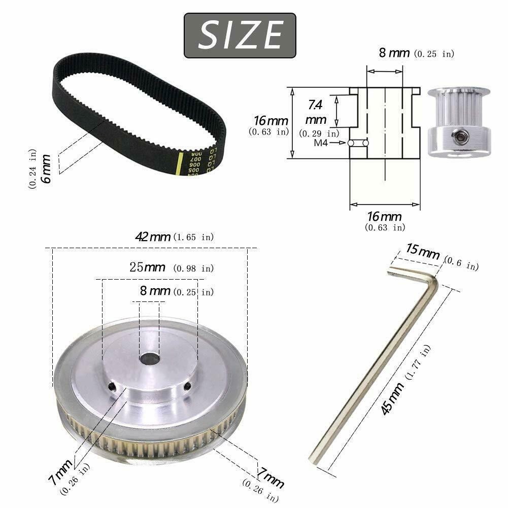 GT2-Aluminum Alloy Timing Belt Idler Bearing 20&60 Teeth Inner-hole 8mm Wide 6mm