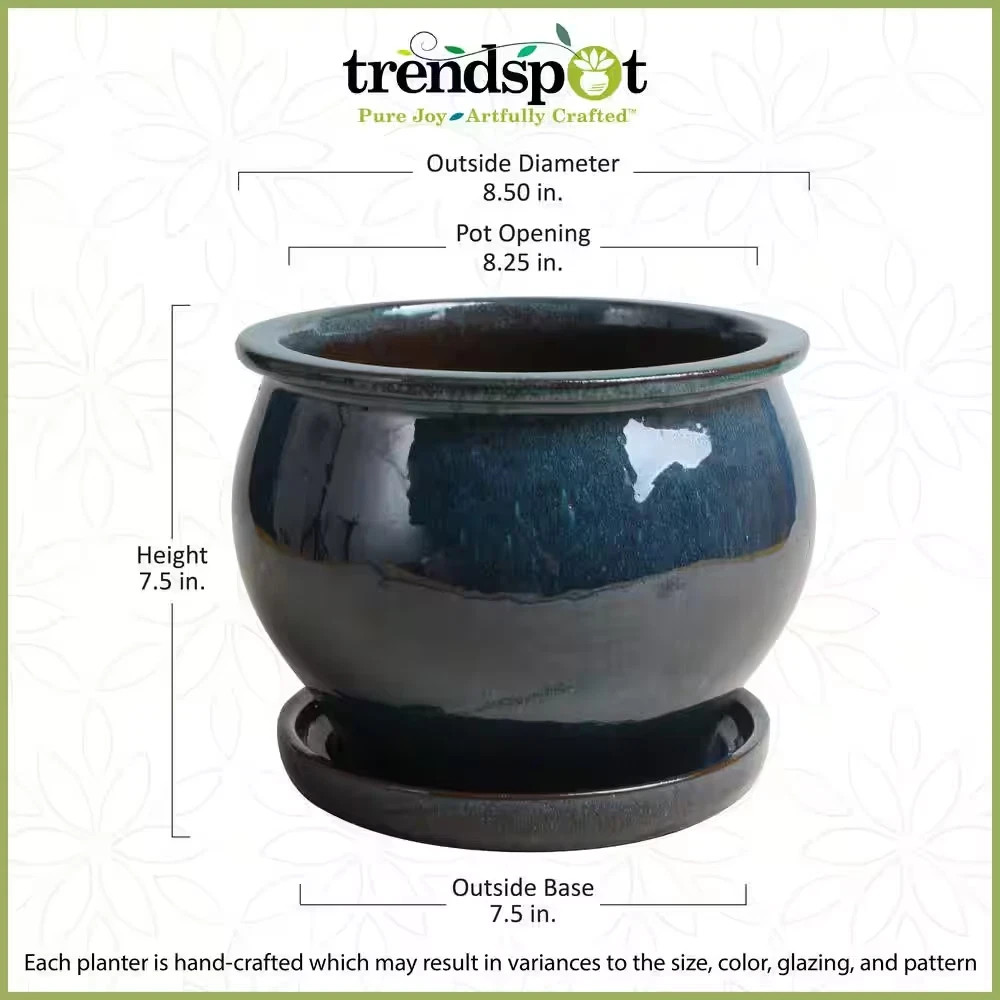 9 In. Dia Blue Solid Studio Ceramic Planter