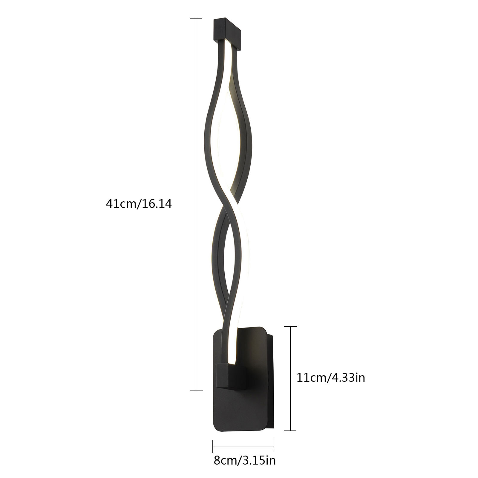 Modern 16W LED Wall-mounted Light Lamp Dimmable Black+Clear Wall Sconce Lighting