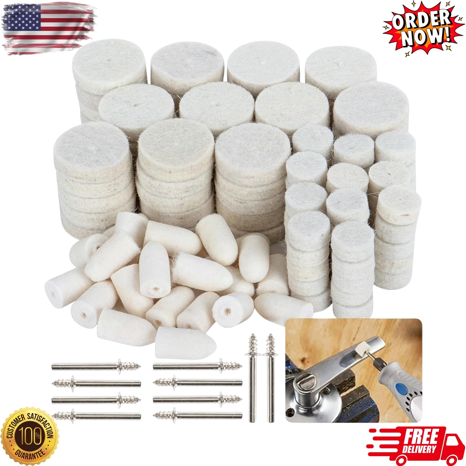 145 Piece Wool Felt Polishing Pad 1/8 Inch Shank Set for Dremel Rotary Tools