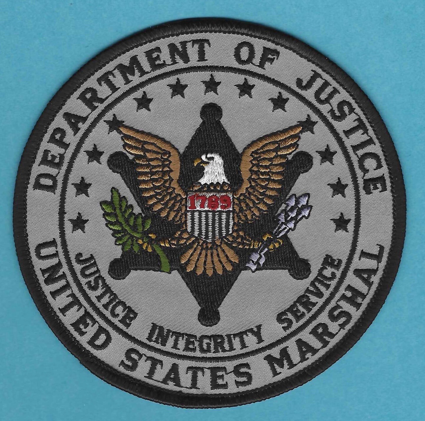 DOJ UNITED STATES MARSHAL SERVICE SHOULDER PATCH 4.5" GRAY