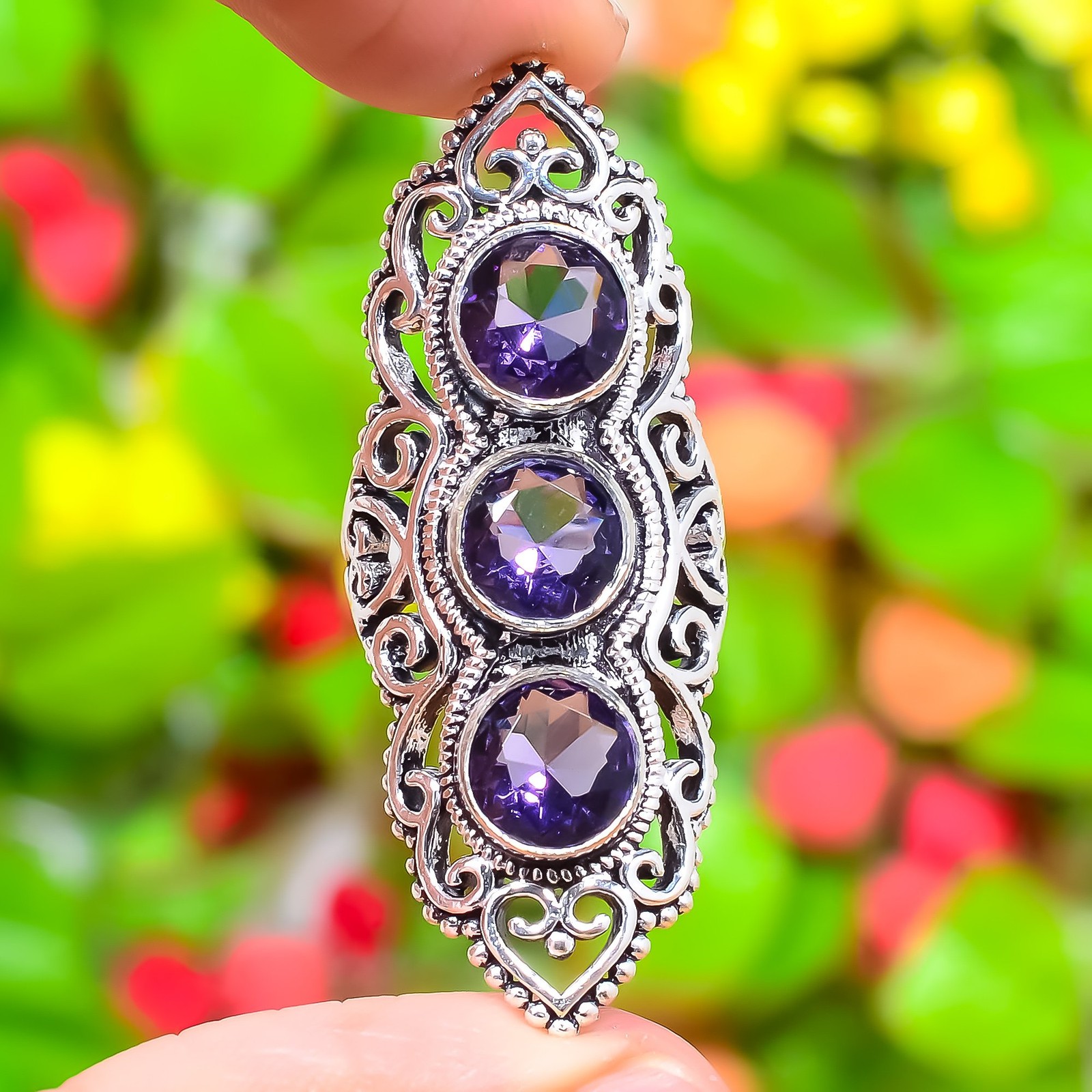 Natural Amethyst Gemstone Handmade 925 Sterling Silver Gift Ring Size 8 Gift V70