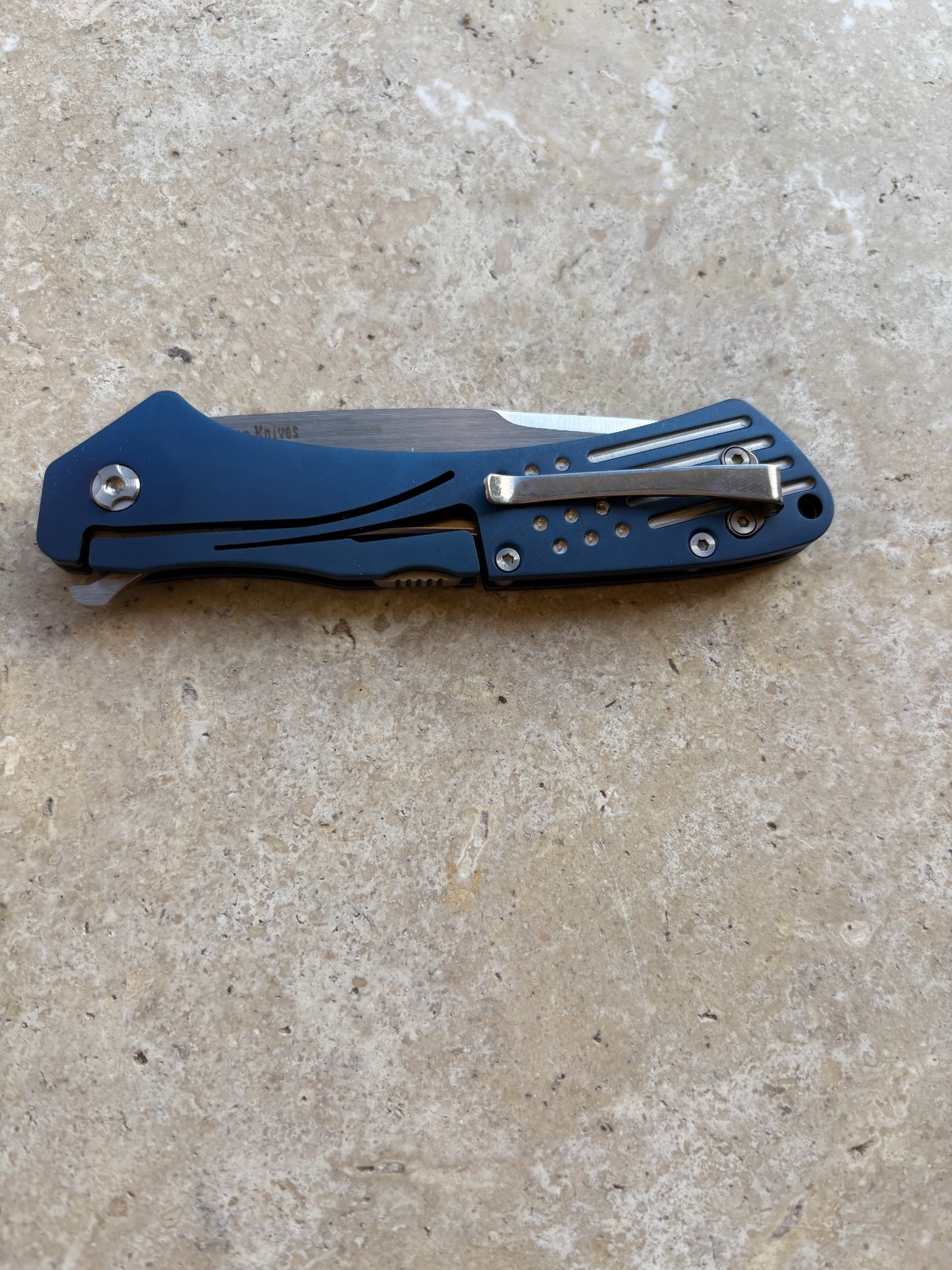 Klecker TG-14 Slice Flipper 3.4" 12C27 Recurve Tanto Blade, Blue Steel Handle