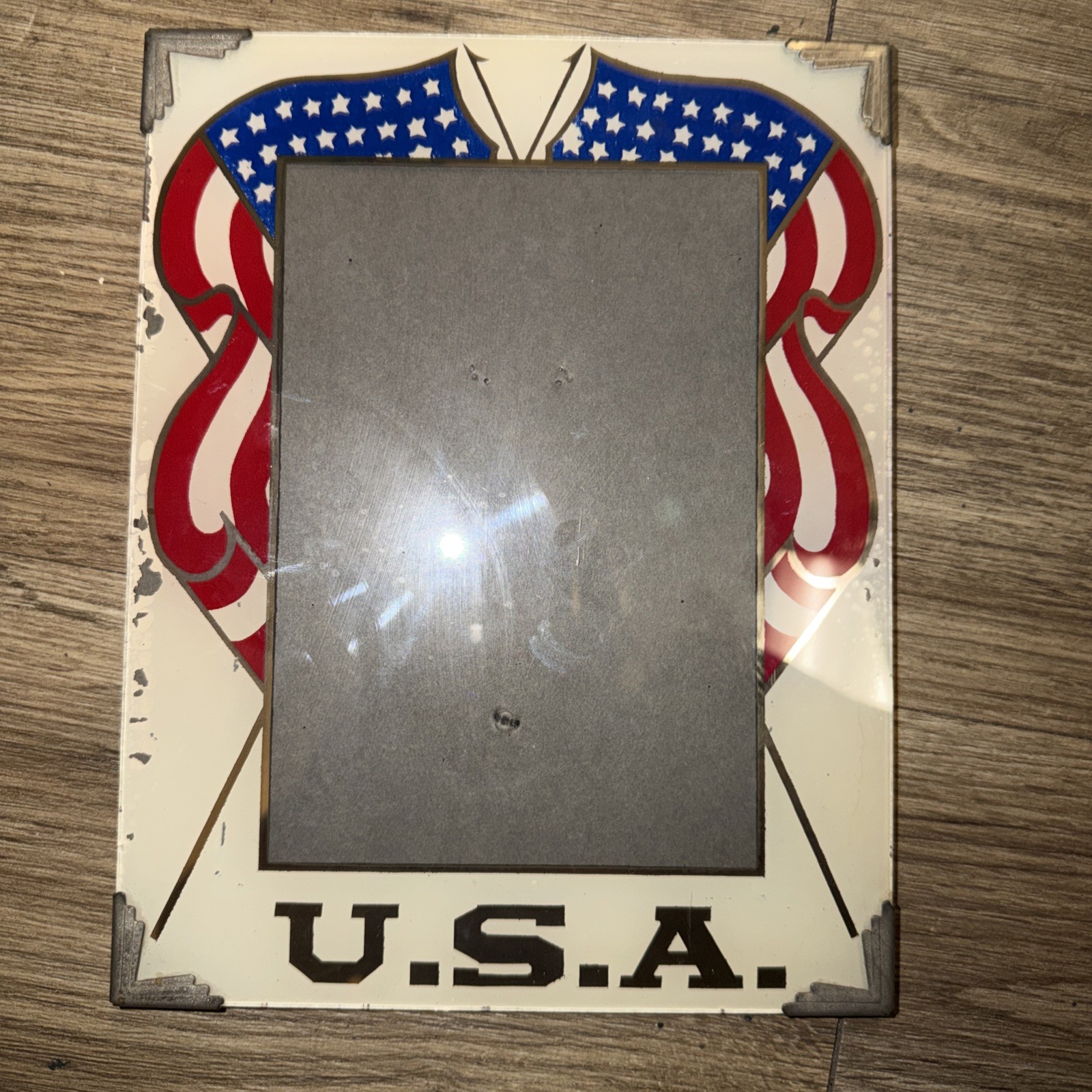 WWII Era Picture frame U.S.A. Reverse Painted Glass Picture Frame Vtg 1940s