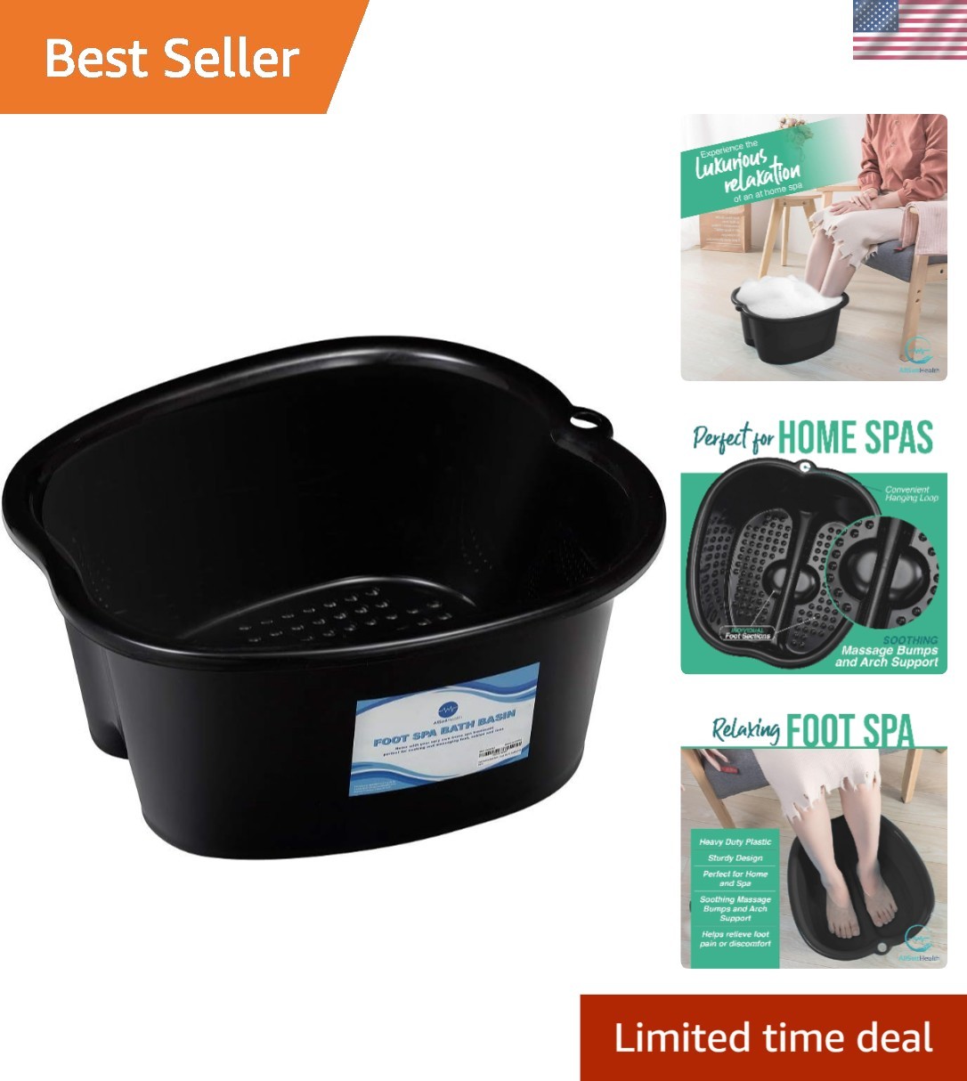 Professional Quality Foot Spa Basin for Home - Large Size and Massage Features