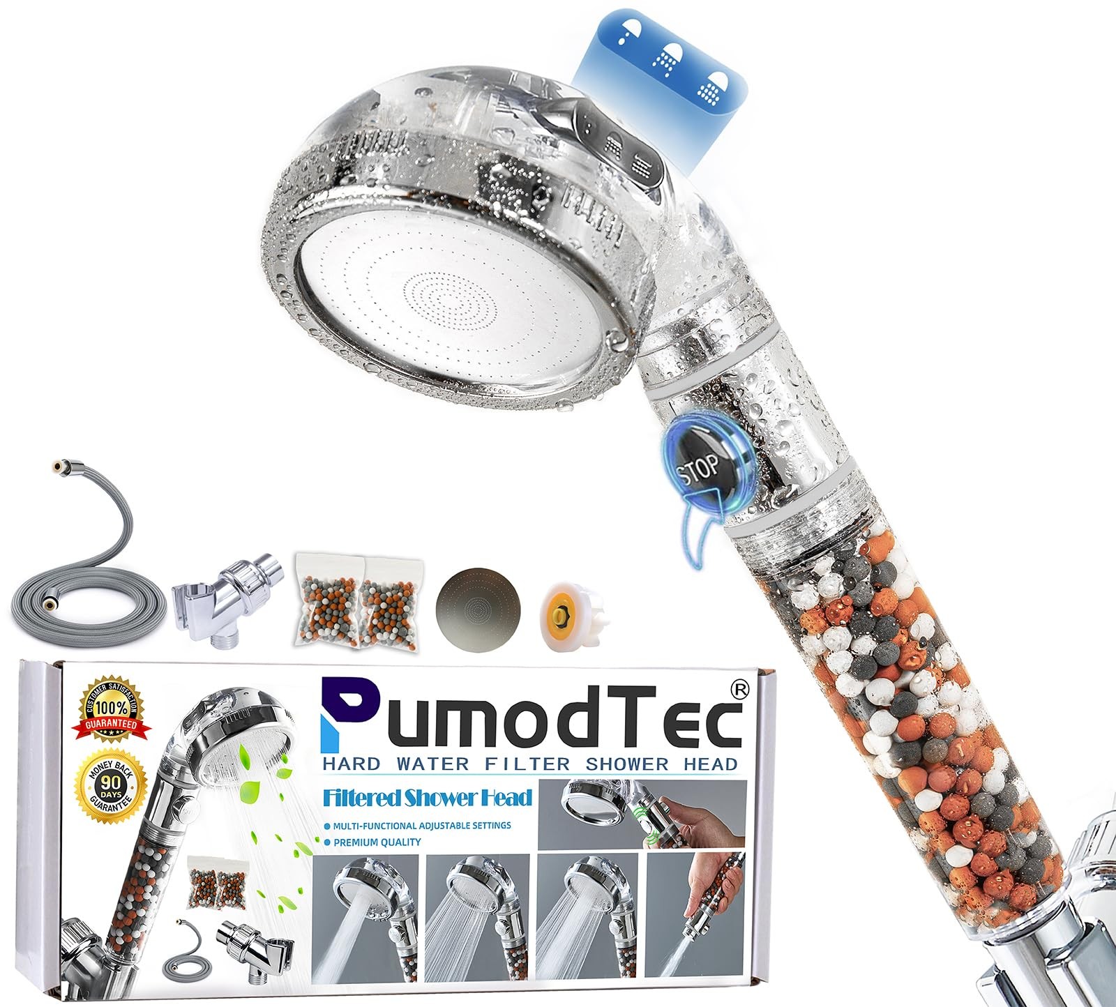 Filtered Shower Head with Handheld - High Pressure Transparent + Chrome