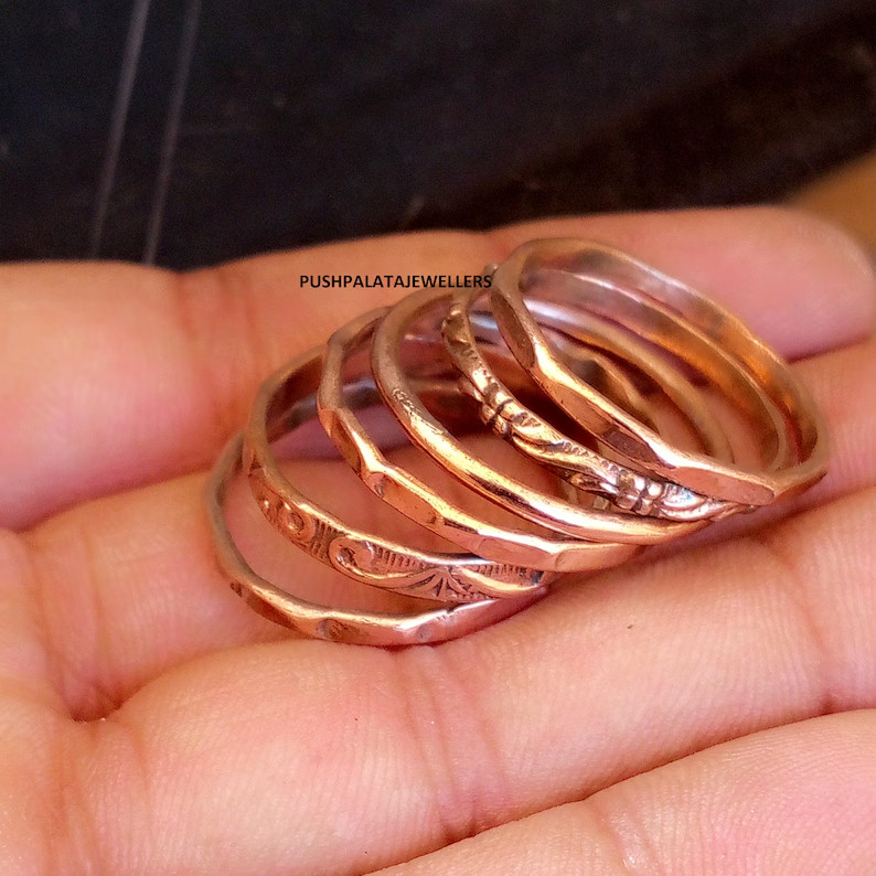 Handmade Copper Stacking Ring Set: Etched Meditation Rings All Size