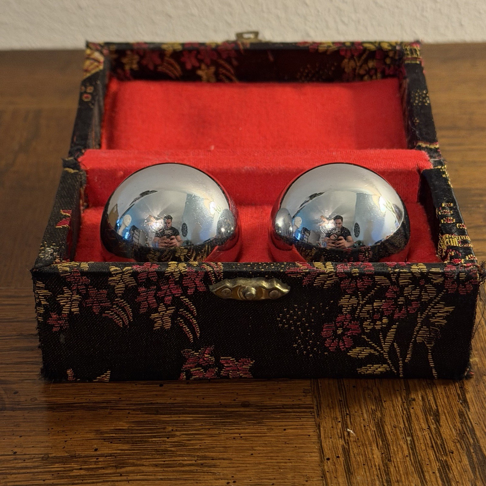 Vintage Chinese Baoding Balls – Chime/Stress Balls with Fabric Box