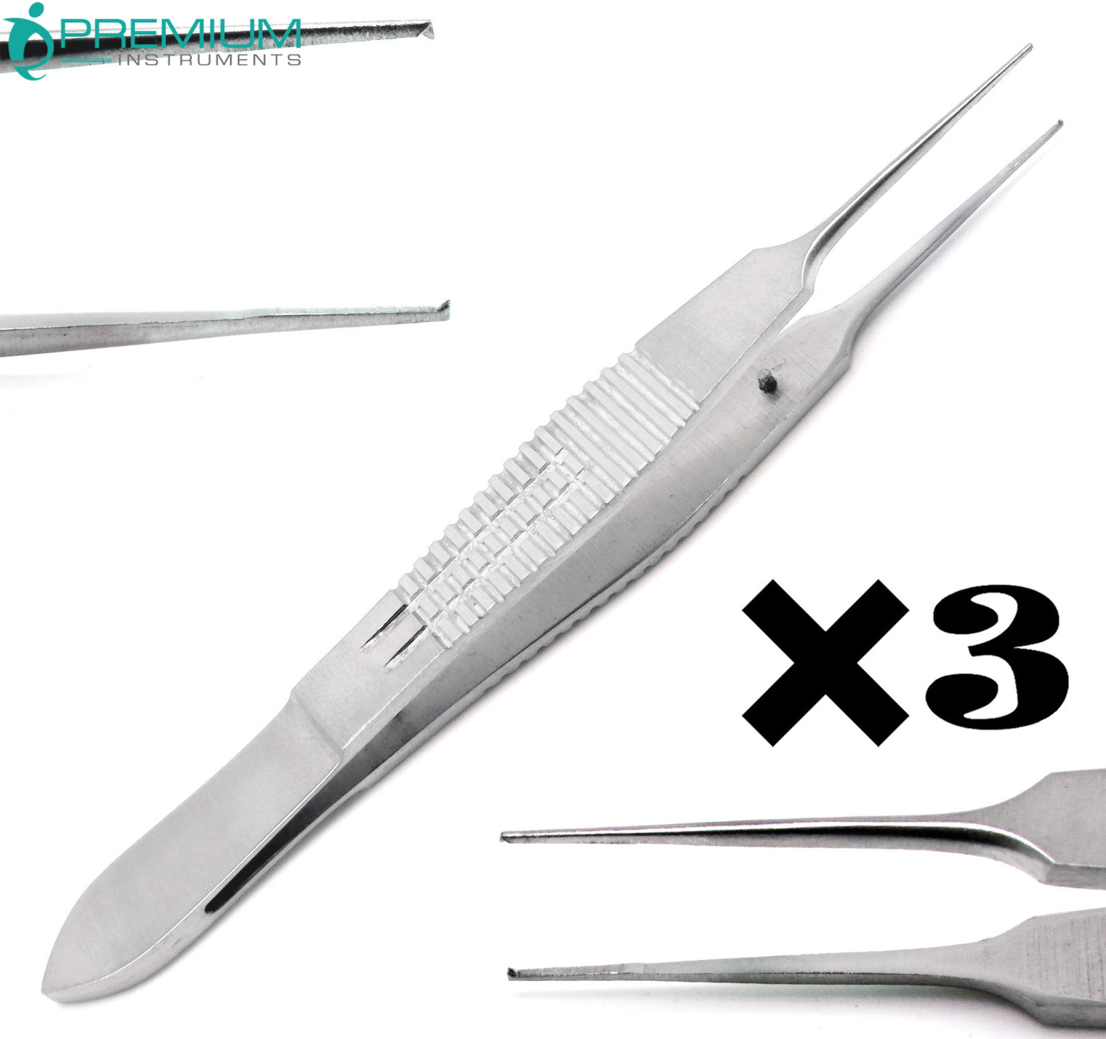 3 Pcs New Ophthalmic Castroviejo Forceps 4" Suture 0.3mm Tying 1x2 Micro Teeth