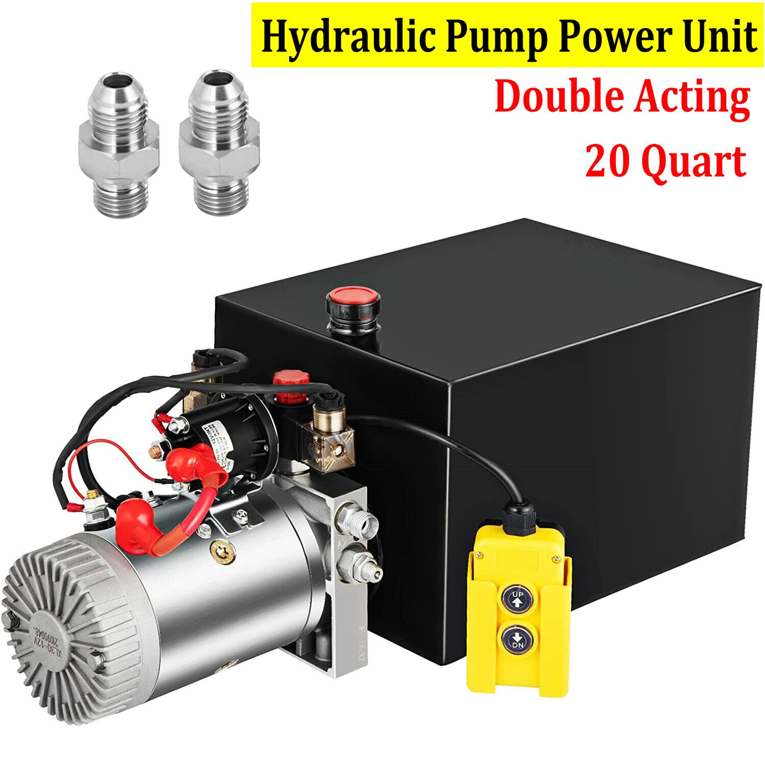 Double Acting Hydraulic Pump 20 Quart DC 12V Dump Trailer Pump Power Unit Pack