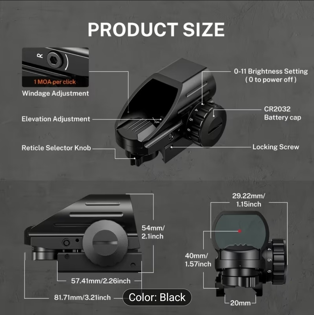 EZshoot Reflex Sight with 4 Reticles Red Dot Sight, Reflex Holographic Optic
