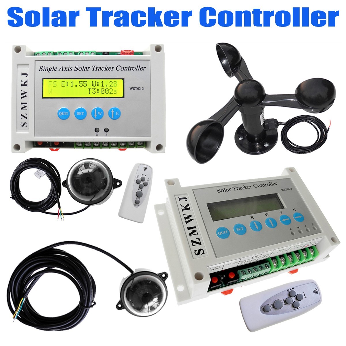 Single/Dual Axis Solar Tracker Electronic LCD Controller W/ Wind Speed Sensor AT