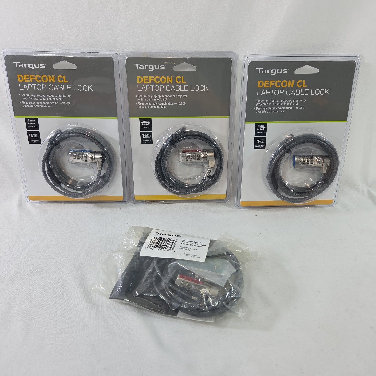Lot of 4 Targus DEFCON™ CL Laptop T-Lock Serialized Combo Cable Lock  PA410U NEW