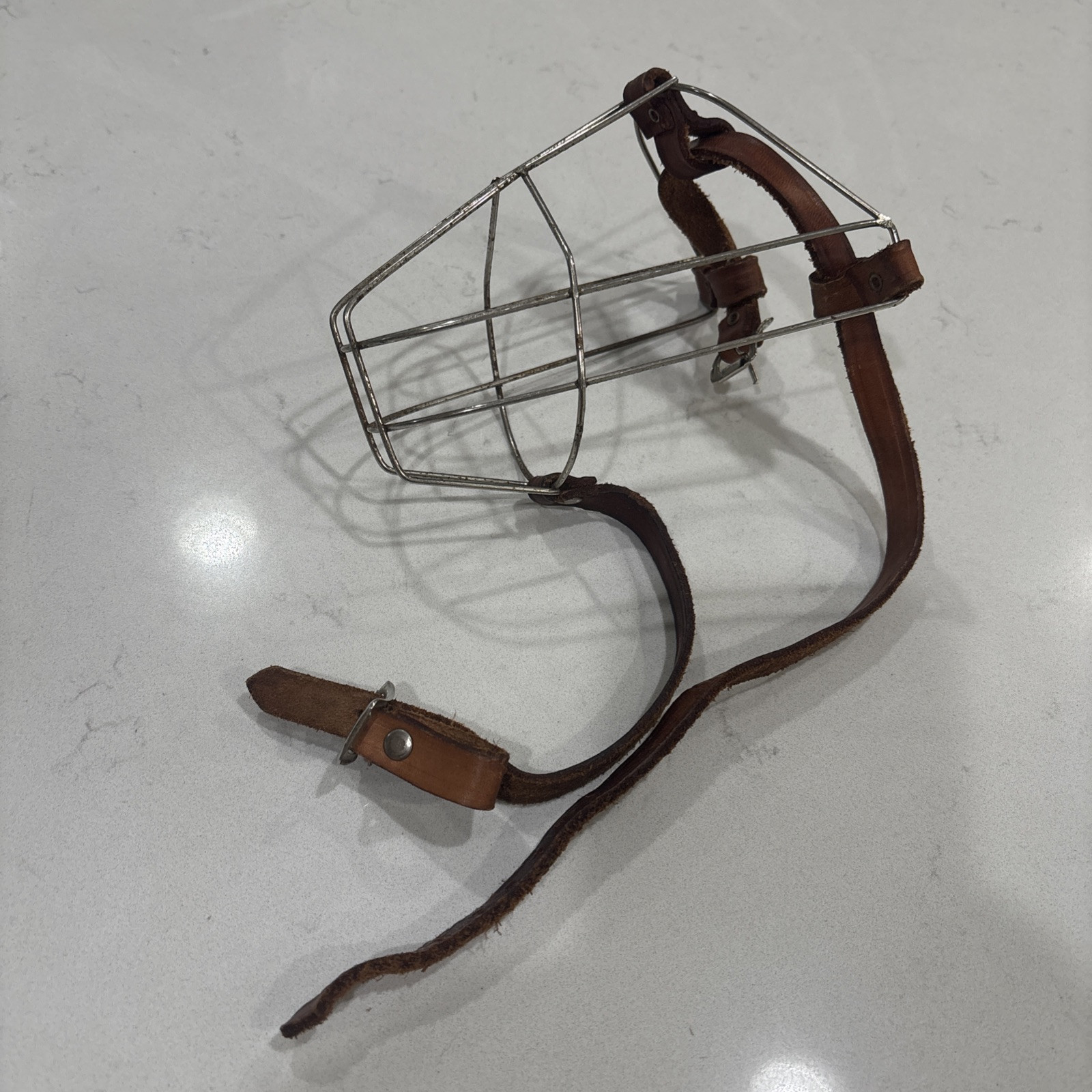 Dog Muzzle Adjustable Metal Wire Basket Leather Straps Small?