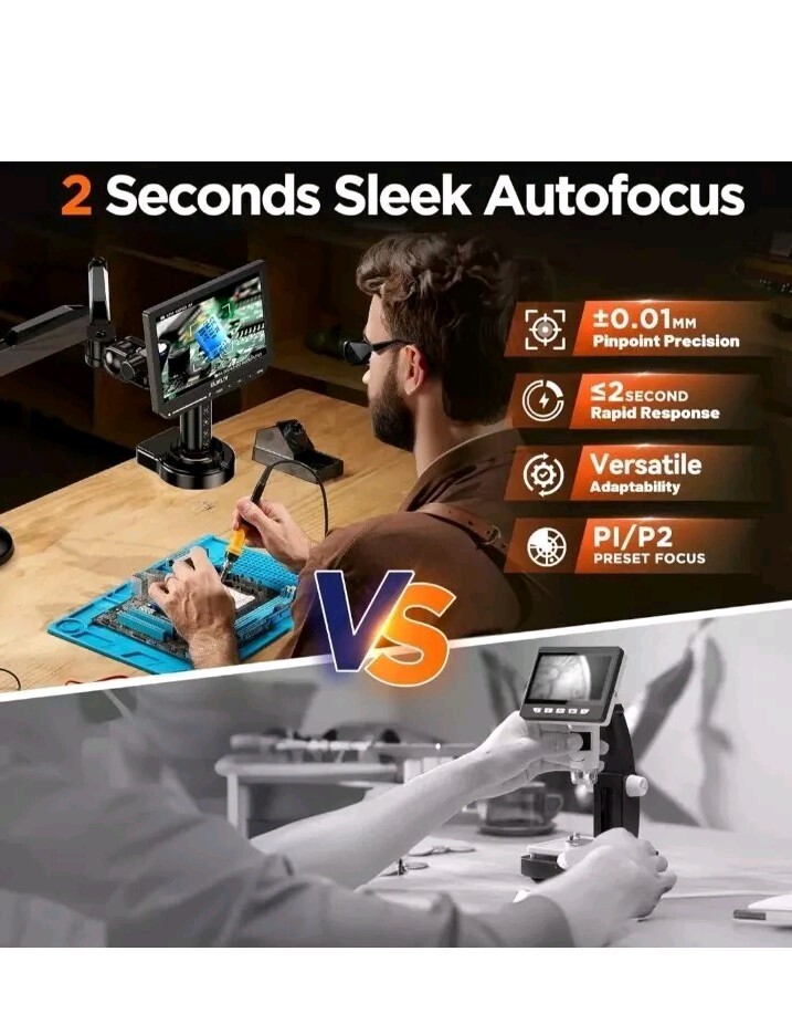 DEFECTIVE Autofocus 4K HDMI Digital Microscope 53MP LCD EM4K Flex Arm 10 G3D