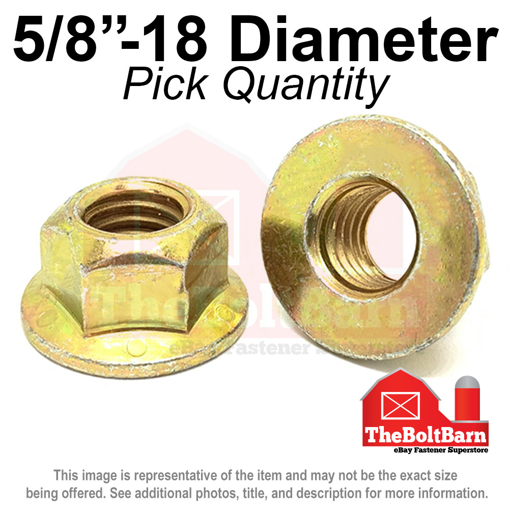 5/8"-18 Grade 8 (G) Hex Flange Top Lock Nuts FINE Zinc Yellow (Pick Quantity)