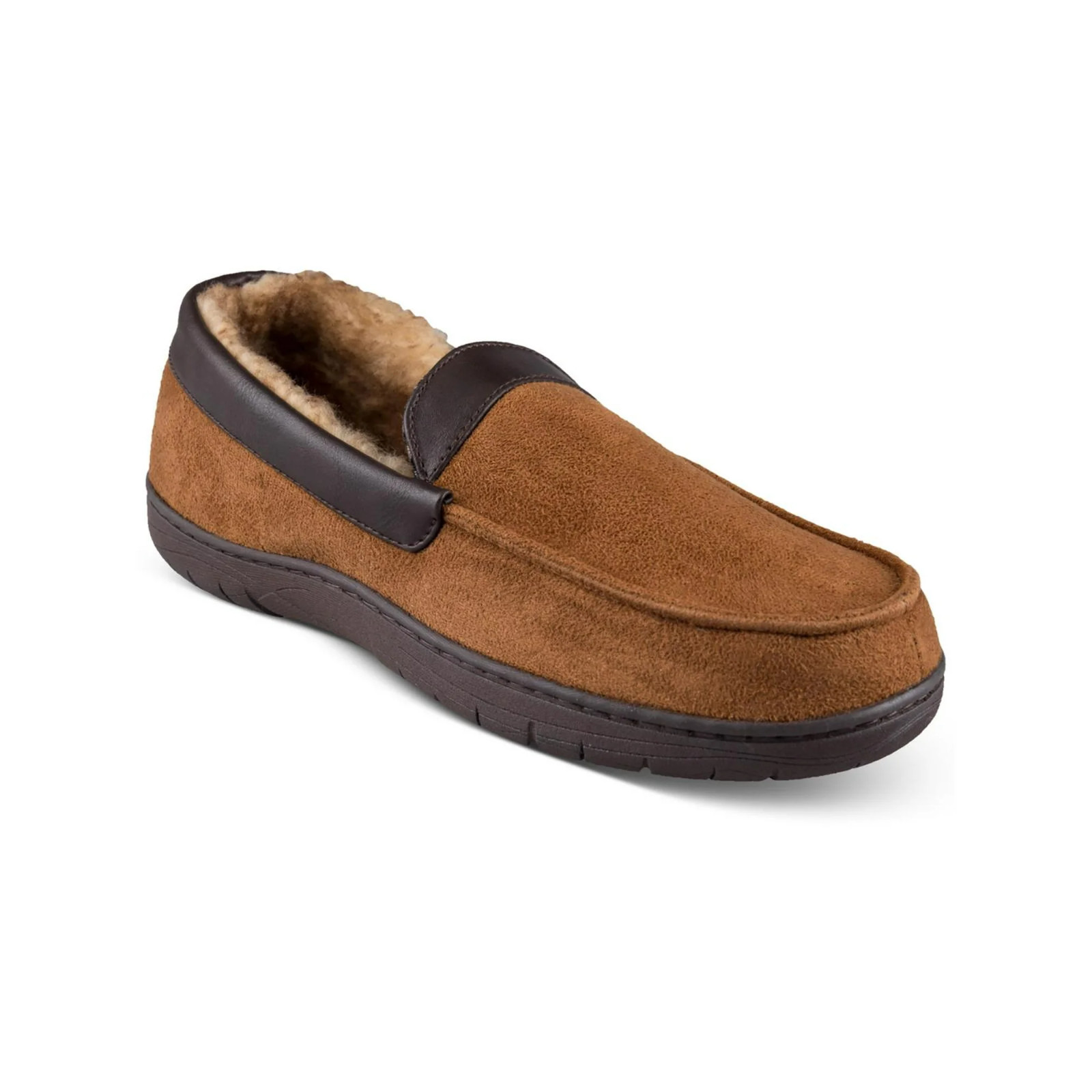 Haggar Slippers Mens Large (9.5-10.5) Brown Faux Suede Slip On Loafers $52