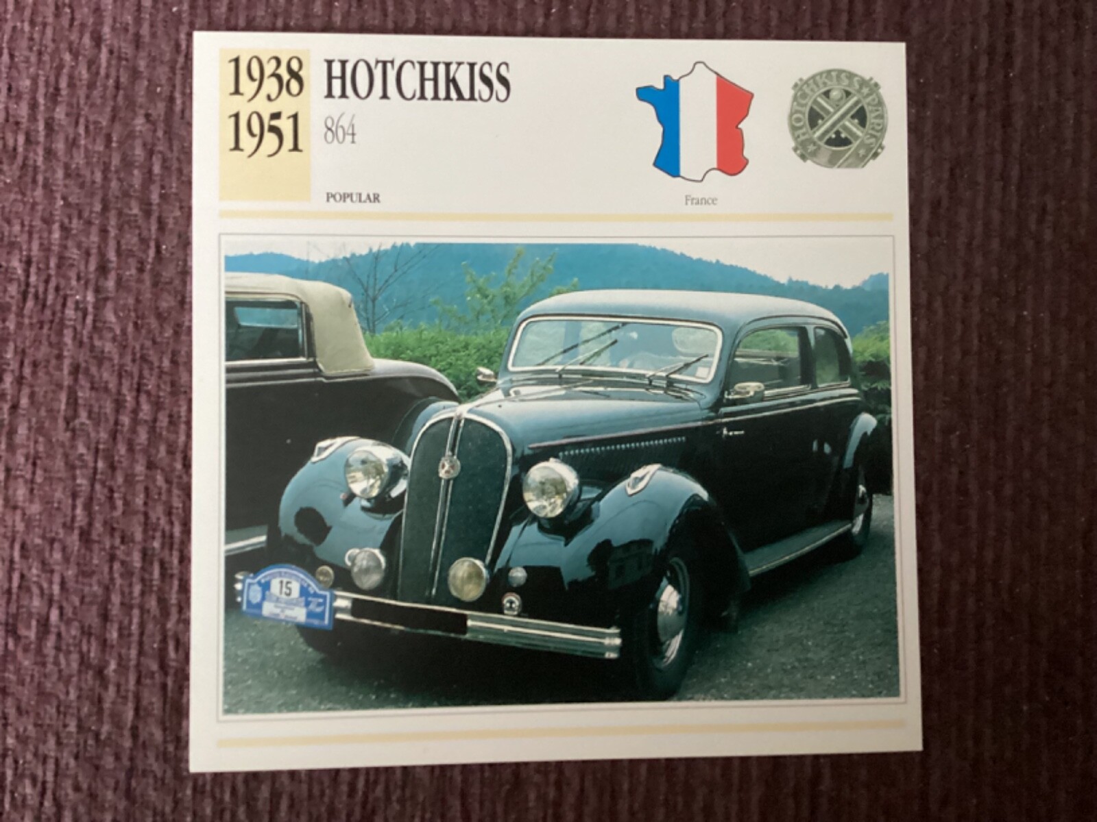 Hotchkiss 864,  1938-51,    Popular Class Car, France, Collectors Card